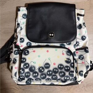 White Studio Ghibli Soot Spirited away Print Backpack with Black Flap